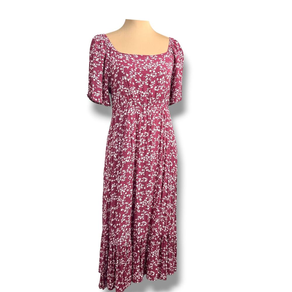 BLOOMCHICK Rose Pink Ditzy Floral Print Rayon Midi Dress 14-16 Romantic Festival